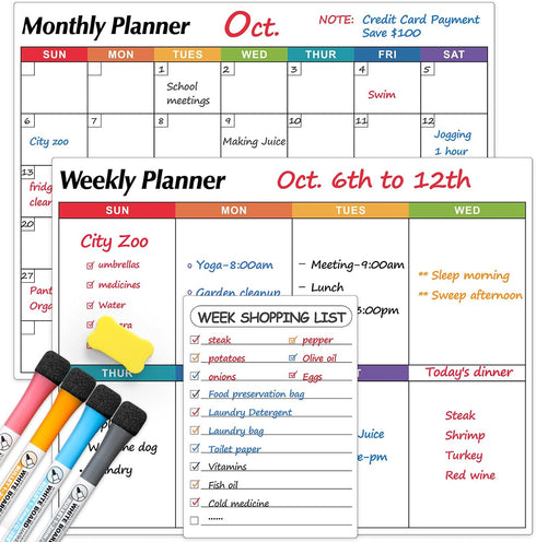Dry Erase Magnetic Calendar for Refrigerator, 3 Pack - Monthly, Weekly, Daily Planner Magnet Whiteboard, 14"x11"