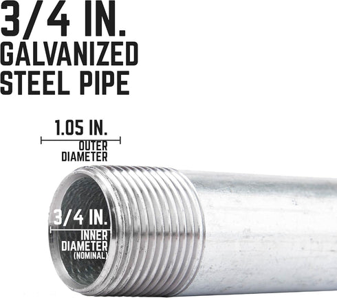 PIPE DÉCOR 3/4 in. x Close Galvanized Steel Nipple, Pre-Cut for DIY Furniture Building and Regular Plumbing
