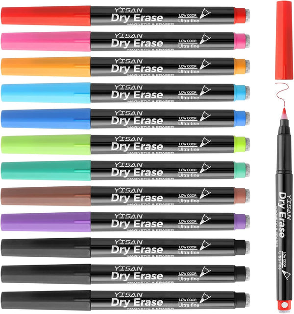 YISAN Dry Erase Markers Ultra Fine Tip,0.7mm Extra Fine Point, Magnetic Whiteboard