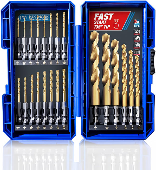 HIGHFIRE 22 Pieces Hex Shank Drill Bit Set for Impact Driver, HSS