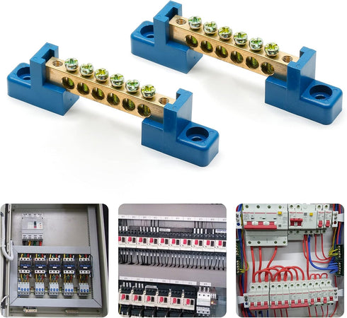 10Pcs Ground Bus Bar Terminal Block, Brass Electrical Grounding Bars Block