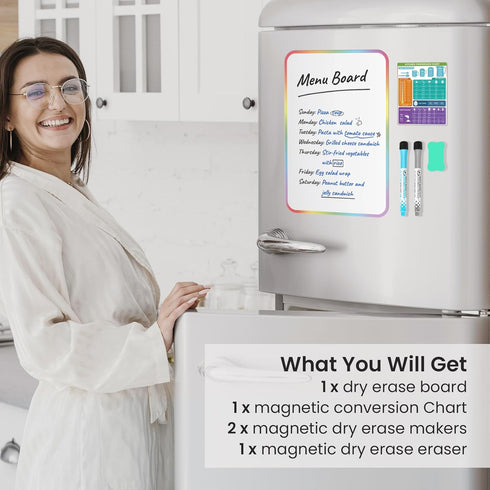 Magnetic Dry Erase Board Sheet for Fridge, 12"x8" Small White Board Organizer with Eraser and Markers
