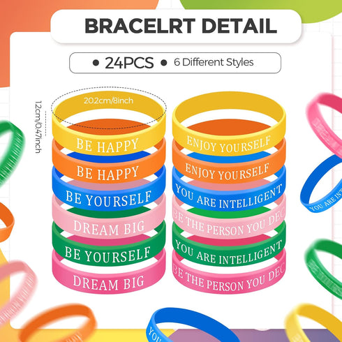Sabary 48 Pcs Motivational Pencils Set, Inspirational Silicone Bracelets, Kids Teens Christmas Gifts