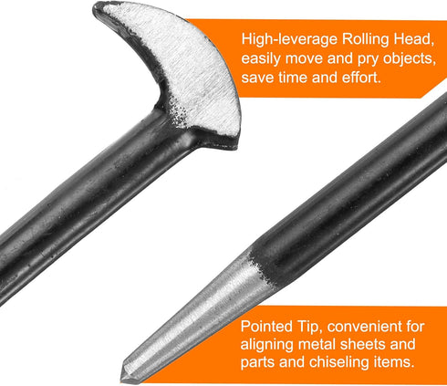 2pcs Rolling Head Pry Bar, 6" Length, 0.3" Rod Dia Carbon Steel for Automotive Mechanics