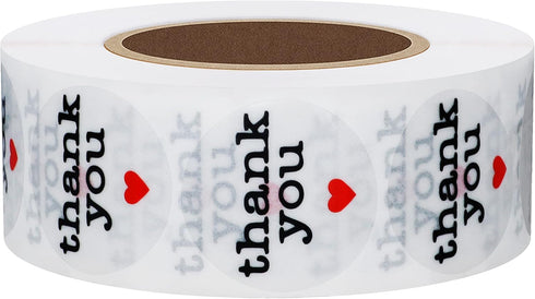 Hybsk Thank You Stickers with Black Heart, 1 Inch Round, 1,000 Adhesive Labels