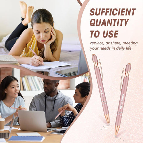 Yeaqee 24 Pcs Motivational Ballpoint Pens with Stylus Tip, Inspirational Black Ink Retractable Quotes Pen for Office