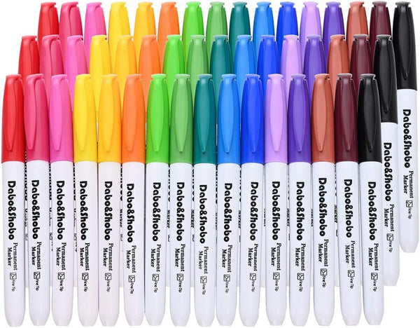 Dabo & Shobo 48 Colors Permanent Markers, Fast Drying, Works on Plastic, Wood, Stone, Metal, Glass for Office Classroom