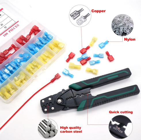 Twidec 100PCS Nylon Spade Connectors Kit, 22-10 Gauge Quick Disconnect Fully Insulated Male and Female Terminals