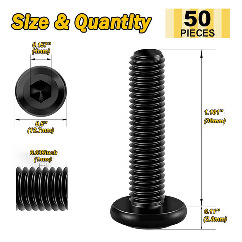 M6 x 30mm 50Pcs Flat Head Hex Socket Cap Screws Bolts - 304 Stainless Steel Furniture Bolts Full Thread