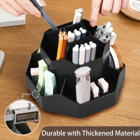 Pencil Pen Holder for Desk, 9 Slots 360 Degree Rotating Desk Organizer, Desktop Storage Pen Organizers Stationery Supplies, Cute Pencil Cup Pot for Office School Home & Art Supplies (Black) by GGIANTGO