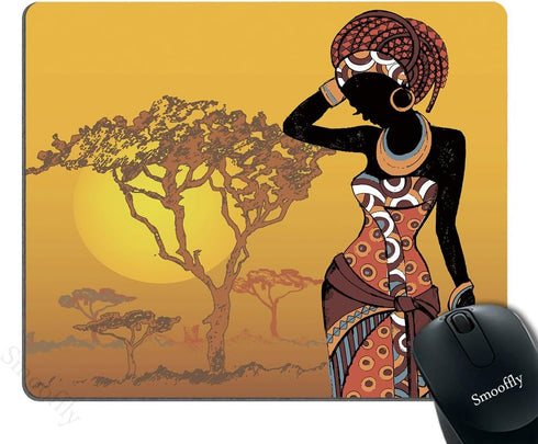 Smooffly African Woman Mouse Pad, Sunset Tree Rectangle Non-Slip Rubber Gaming Mouse Pad, 240MM X 200MM X 3MM