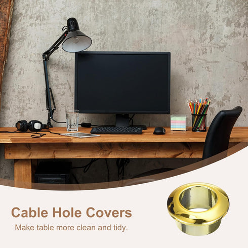 uxcell 4Pcs Cable Hole Cover - 12/32 inch(18mm) ABS Gold Cord Grommet Organizer for Office Desktop Wire