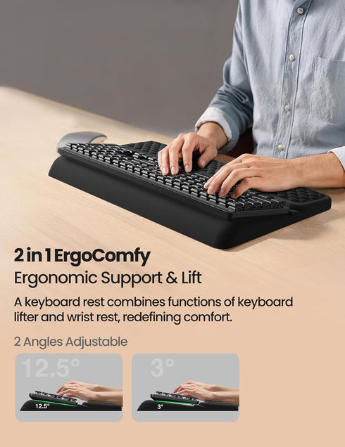 Vaydeer Wrist Rest with Keyboard Stand, Computer Wrist Support Pad, Ergonomic Keyboard Riser Holder Lifter Tray