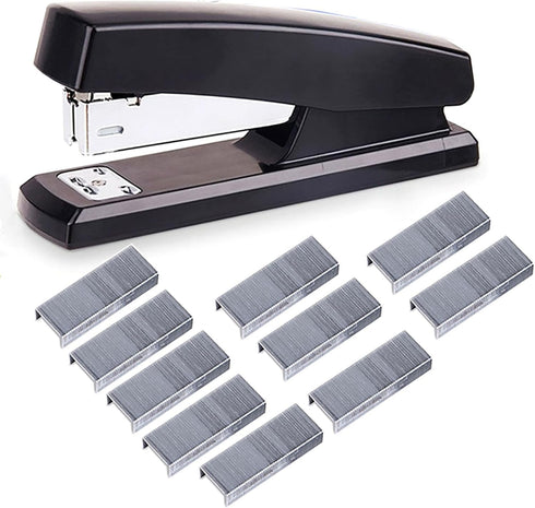 Desktop Staples, 4.8 Inch Labor Saving Black Stapler for 20 Sheets Capacity with 500 Pcs No.12 Staples