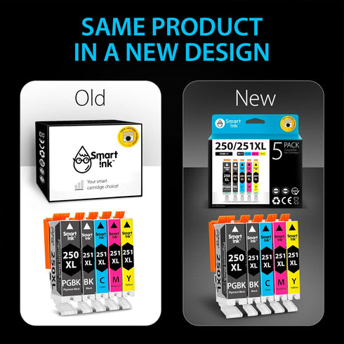 Smart Ink Compatible Ink Cartridge Replacement for Canon PIXMA PGI-250XL CLI-251XL (1 PGBK & 1 BK/C/M/Y 5 Combo Pack)