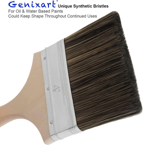 Double Thick Chip Paint Brush, 4 inch / 100mm Stain Brushes for Painting Walls and Fence Staining, Wooden Handle Masonry Paintbrush for Varnish, Paste, Gesso and Limewash by Genixart