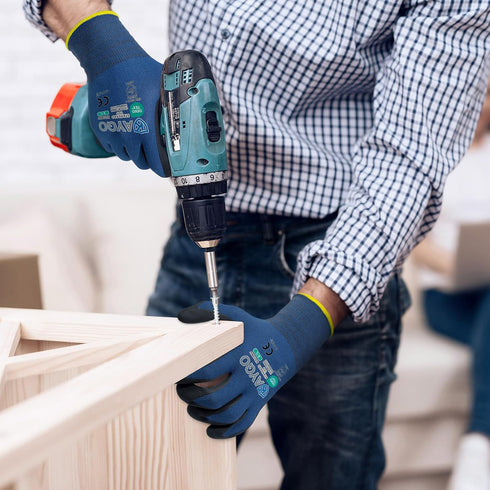 KAYGO Safety Work Gloves, MicroFoam Nitrile Coated, 3 Pairs, KG18NB, Seamless Knit Nylon Glove for General Purpose