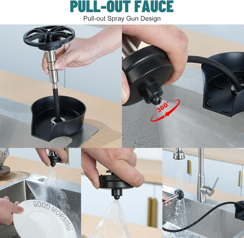 360 Glass Rinser for Kitchen Sink, High Pressure Degree Rotating Spout Glass Rinser with Pull-out Spray Gun Design
