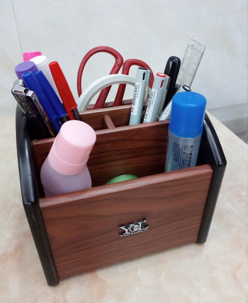 Rotating Wooden Remote Control Holder - Desk Pen Organizer and TV Remote Storage Caddy