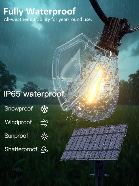 50FT 18+1 Bulbs 20+Hrs, Commercial luckystyle Solar String Lights Outdoor Waterproof with LED Long Last for Grade