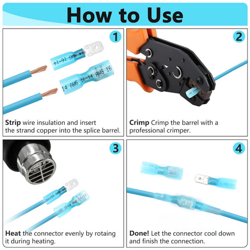 200 Pcs Heat Shrink Spade Connectors, Male and Female Spade Connectors, Insulated Quick Disconnect Electrical Terminals