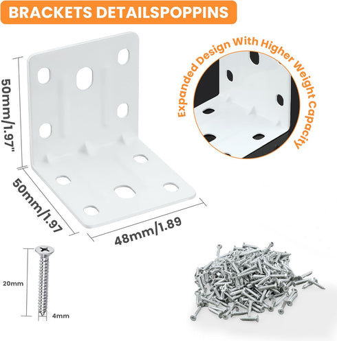 20PCS 90 (2X2 Alise White L Brackets for Shelves, Heavy Duty Metal Shelf Brackets Corner Bracket, Degree Joint Right