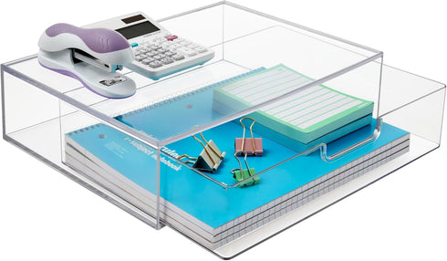 STORi STAX Clear Plastic Stackable Organizer Drawer, 12.5-Inches Wide for Office Desk Accessories and Letter-Size Paper
