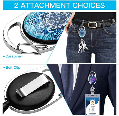 Xoqo Heavy Duty Retractable Badge Reel, Crystal Glass Badge Holder with Belt Clip, 3 PACK for Office Workers