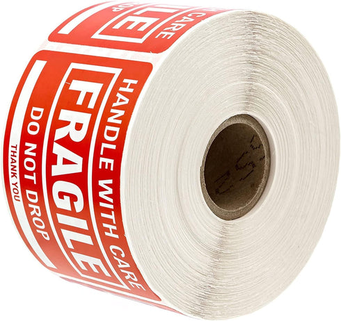Fragile Labels / 500 Handle with Care Shipping Warning Notice Stickers, 2" x 3" Caution Do Not Drop Packing Labels