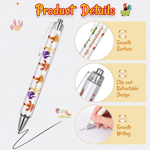 Sayglossy 24 Pcs Funny Chicken Pens Lovely Retractable Gel Pens Novelty Animal Black Ink Rollerball for School Office