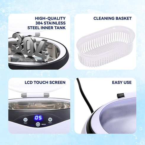VUA 22oz 304 5 Ultrasonic Jewelry Cleaner, Ring Cleaner, Ultrasonic Cleaner Machine, Stainless Steel Tank, Time Modes