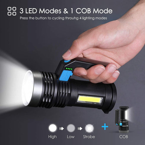 Wrrozz LED Flashlight High Lumens, USB Rechargeable Emergency Flashlight with 4 Modes for Outdoor Use