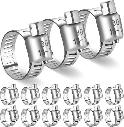 15PCS Hose Clamp Set - Stainless Steel Adjustable Clamps 1/2'' to 3/4'' (13-19mm) for Plumbing