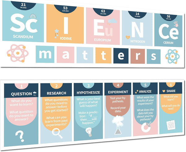 Boho Science Classroom Decoration - Rainbow Science Banner and Poster Set for Laboratory Bulletin Board