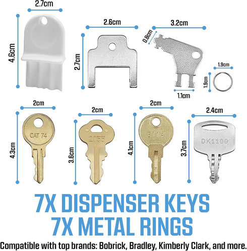 Set 7 1100, 2055, 74, 770301, E114 Universal Paper Towel Dispenser Key - Pcs Compatible with Tork SCA Bradley Janitor