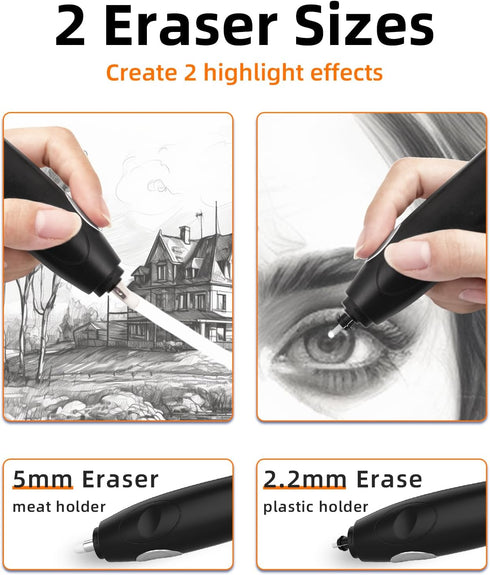 Electric Eraser for Artists, 140 Eraser Refills, Rechargeable for Drawing (Black)