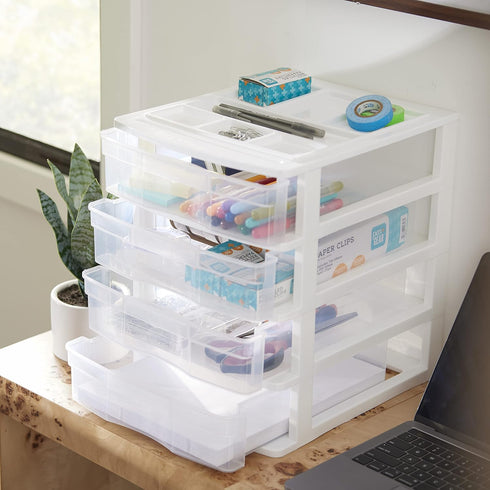 Gracious Living 4 Drawer Desktop & Countertop Organizer with Lid for Craft Storage, Office Supplies, School Supplies,