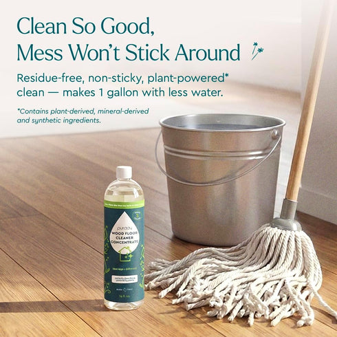 16 oz) Puracy Wood Floor Cleaner Concentrate - pH Neutral Plant-Powered Hardwood All Purpose Cleaner - Residue-Free