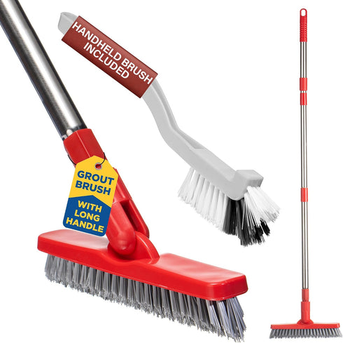 Foxtrot Living Grout Brush with Long Handle & Handheld Stiff Bristle Scrubber,