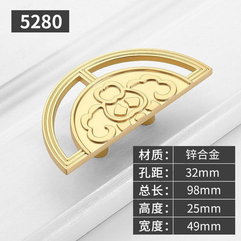 PILYON 2 Pack 32mm Drawer Pulls Chinese Retro Wardrobe Door Handle Semi-Circular Brass Cabinet Drawer Bedside Table