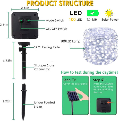 4 Pack 100 8 Solar String Lights Outdoor, Each LED Solar Twinkle Lights for Outside, Waterproof Copper Wire with Modes