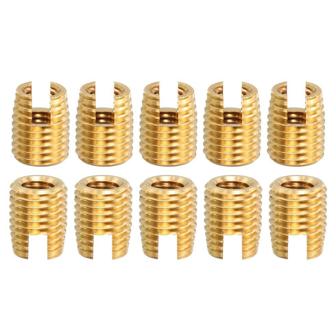 uxcell 10pcs Self Tapping Threaded Inserts, Inner M5-0.8 Outer M8x10 Brass Slotted Thread Repair Inserts Nuts