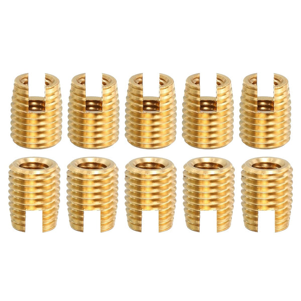uxcell 10pcs Self Tapping Threaded Inserts, Inner M5-0.8 Outer M8x10 Brass Slotted Thread Repair Inserts Nuts