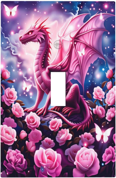 HTSAHKV Pink Dragon Flower Wall Plate Light Switch Cover Single Gang Outlet Faceplate