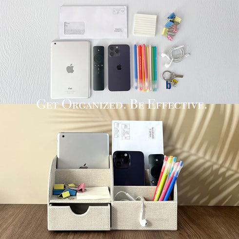 UnionBasic Multi-functional Leather Desk Organizer, Pen Holder for Business Card/Pen/Pencil/Mobile Phone Storage Box,
