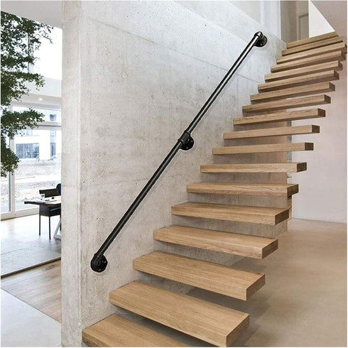 ALDEPO 30-600Cm Non-Slip,500Cm 50cm Grab Bars Stair Railing Handrail - Wrought Iron Non-Slip Armrest, Rustic Black