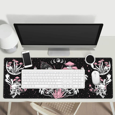 Skull Hippie Mushroom Moth Moon Gaming Mouse Pad XL, Large Extended Desk Pad, Long Nonslip Rubber Mat