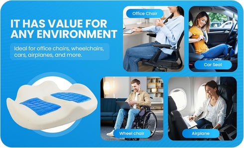 CoolSit Tailbone, Gel Seat Cushion for Office Chair, Car, or Wheelchair Orthopedic Memory Foam Pad with Cooling Gel