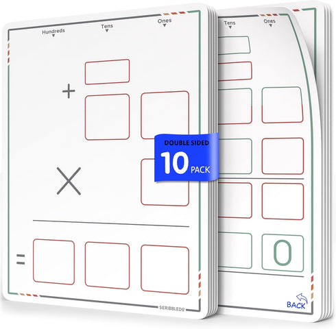 SCRIBBLEDO Multiplication Math Practice, 9”x12” Small White Board, Dry Erase Sheets for 3rd Grade Classroom Pack
