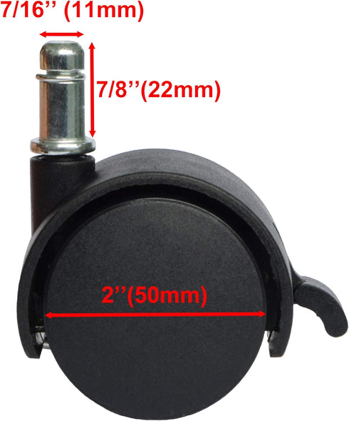 MySit 2" Replacement Office Chair or Stool Caster Wheels - with Brake (Set of 5)